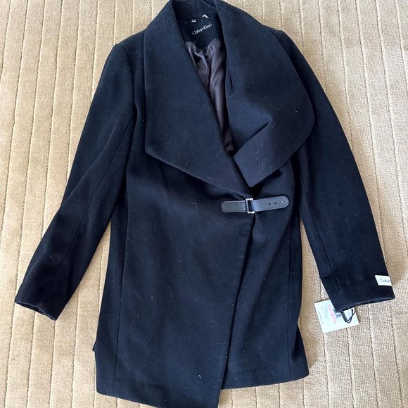 Calvin Klein Womens Wool Shawl Collar Coat Winter Jacket 10 L Cashmere - Picture 2 of 7